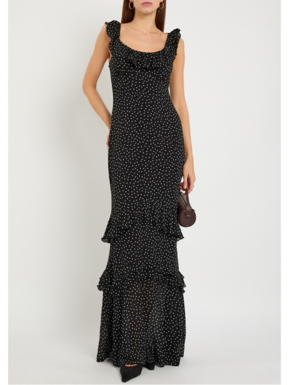 Reformation Tripoli Maxi Dress in Selene Polka Dot Chiffon Black & White Size:0
